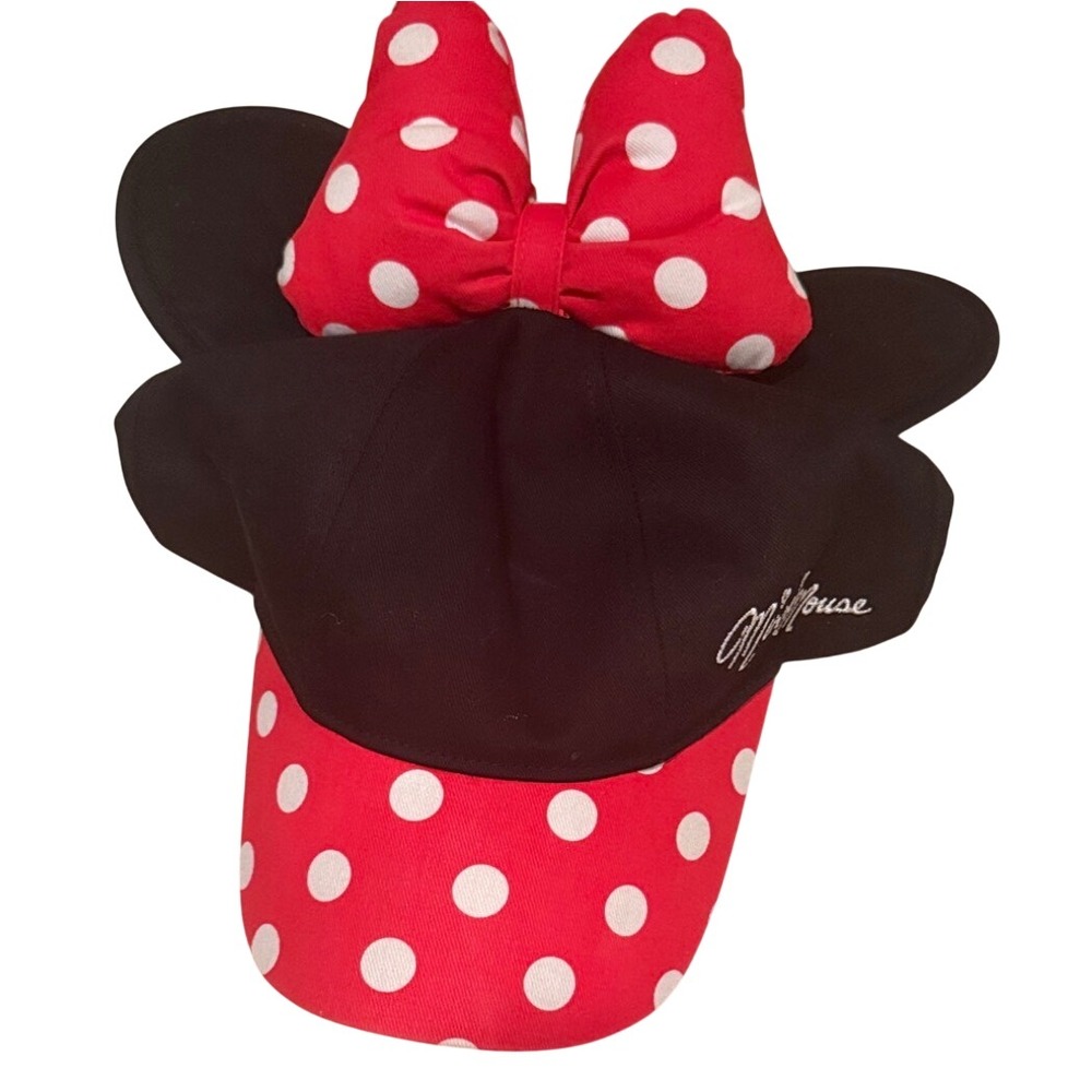 Disney Parks Minnie Mouse Ears Polka Dot Bow Snapback Baseball Hat Disneyland